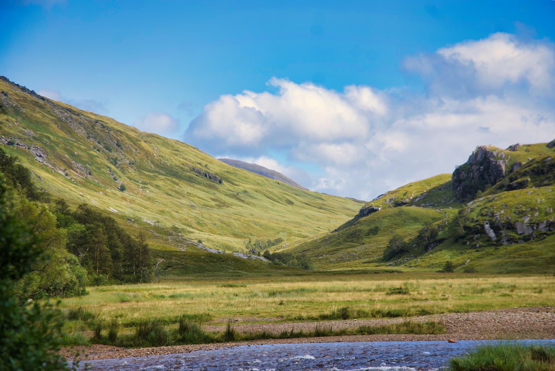 Grassy valley with a river under a blue sky. — Photo by 𝕡𝕒𝕨𝕤 𝕒𝕟𝕕 𝕡𝕣𝕚𝕟𝕥𝕤 on Unsplash